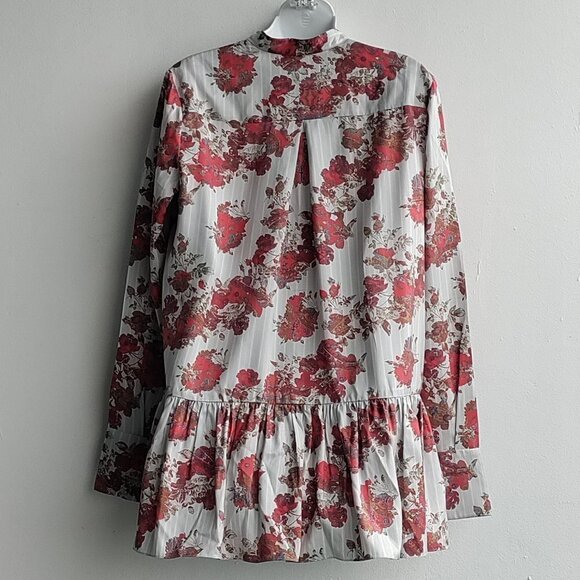 Thakoon Silk Top Size 6 Mandarin Collar Ruffle Made in USA - Picture 2 of 5